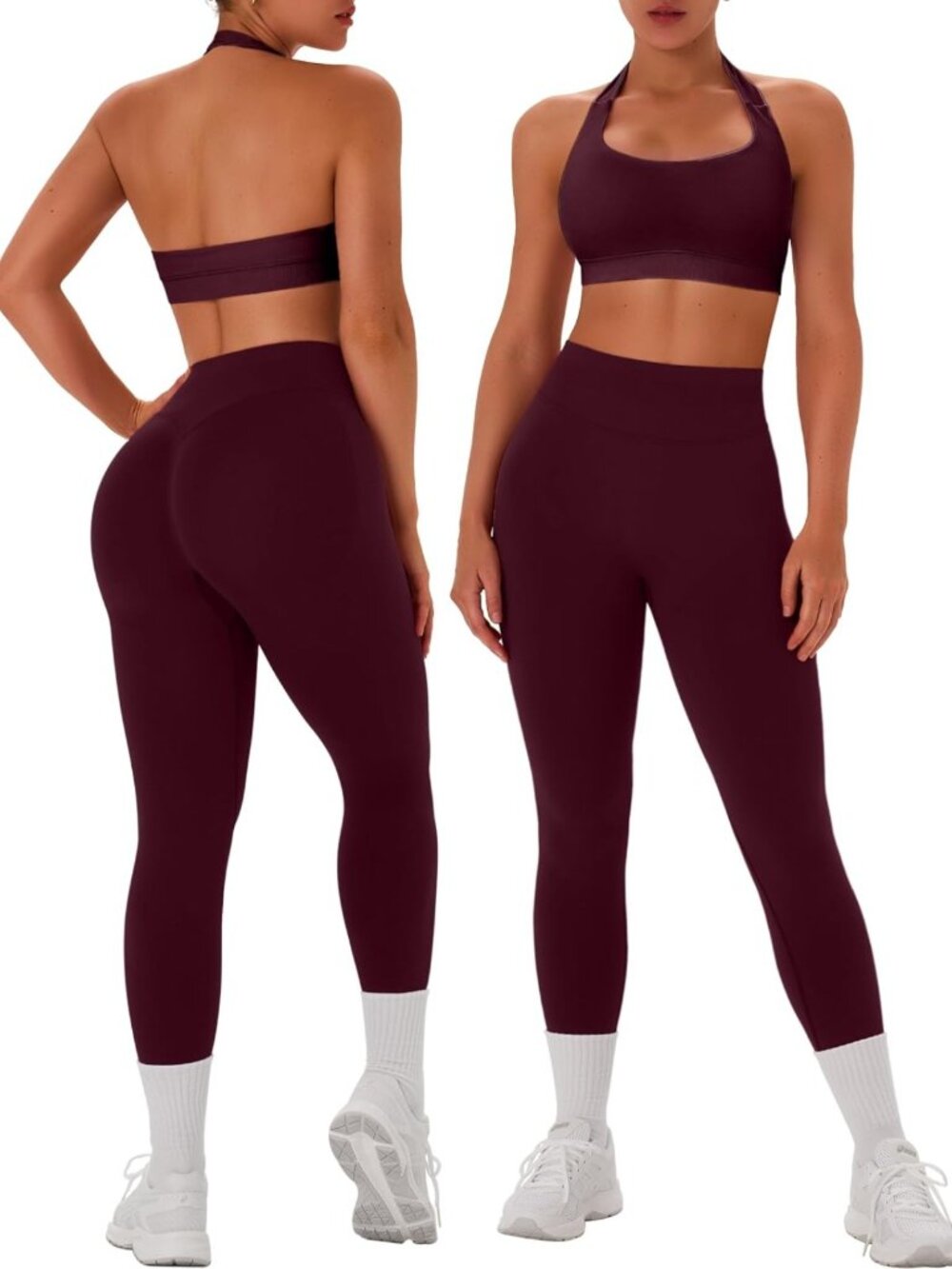 Women's 2-Piece Workout Set - Halter Sports Bra & Booty Leggings for Gym Fitness